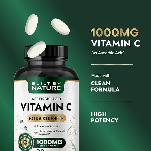 Built by Nature Vitamin C 1000mg – High Potency Immune Support Supplement – Vitamina C Antioxidant for Women & Men – Supports Energy, Skin & Collagen - 90 Tablets in Saudi Arabia
