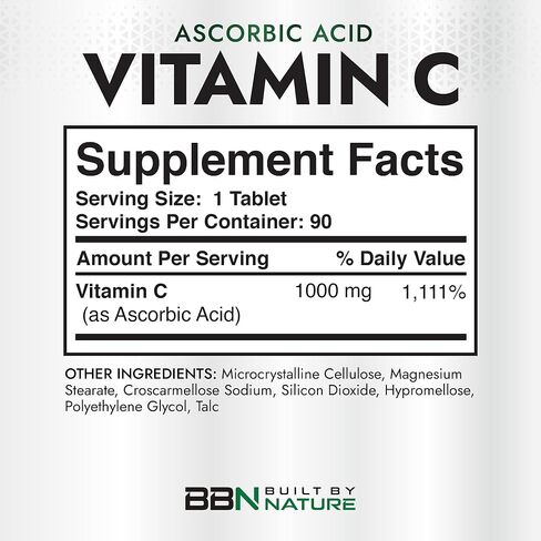 Built by Nature Vitamin C 1000mg – High Potency Immune Support Supplement – Vitamina C Antioxidant for Women & Men – Supports Energy, Skin & Collagen - 90 Tablets in Saudi Arabia