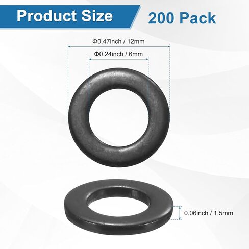 M METERXITY 50-Pack M6 غسالات مسطحة، متري 12 مم OD 1.5 مم سمك 304 غسالات من الفولاذ المقاوم للصدأ للبراغي والصواميل للسيارات / الآلات / الأثاث، غسالات معدنية مسطحة [أسود مجلفن] in Saudi Arabia