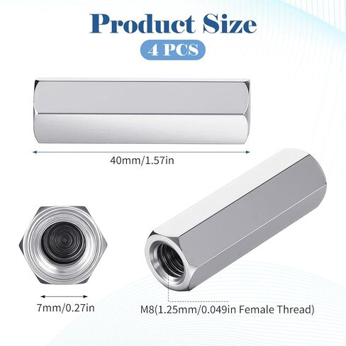 4 قطعة M8 اقتران الجوز M8 X 1.25-الملعب 40 مللي متر طول متري عرافة قضيب اقتران المكسرات in Kuwait