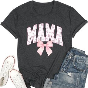 Mama Shirts for Women Mom Shirt Mom Life Crewneck T-Shirts Funny Mama Skeleton Rocker Graphic Tee Summer Pullove Tops in Kuwait