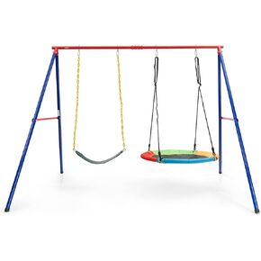 OLAKIDS Swing Sets for Backyard, 7 in 1 Outdoor 660LBS A-Frame Heavy Duty Metal Swing Stand with Monkey Bar for Kids, Playground Playset with Slide, 2 Swings, Glider, Trapeze Rings, Basketball Hoop in Kuwait