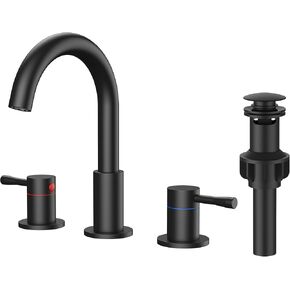 FORIOUS Black Bathroom Faucet 3 Hole, 360° Swivel 8 Inch Widespread Bathroom Sink Faucet and Pop Up Drain 2 Handle Faucets for Sink, Vanity, RV, Lavatory, Farmhouse in Kuwait