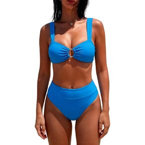 المرأة عالية الخصر بيكيني مجموعات ساحة الرقبة يا الدائري 2 قطعة المايوه البطن تحكم لباس سباحة عالية قطع رفع ملابس السباحة in Kuwait