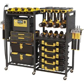 6-Tier Large Power Tool Organizer Cart with Charging Station, Heavy-Duty Garage Rolling Tool Cart with 6 Wheels, 8 Hooks & Adjustable Shelves, Holds 700LBS+ in Kuwait