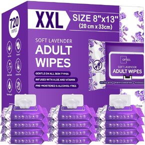 OPTEEL مناديل مبللة للبالغين معطرة باللافندر - مناشف ناعمة للاستعمال مرة واحدة لسلس البول والنظافة الشخصية، عدد 720 in Kuwait