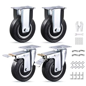 مجموعة عجلات 5 بوصة مكونة من 4 عجلات مطاطية صناعية شديدة التحمل مع غطاء مقاوم للغبار، سعة 1120 رطل، عجلتان صلبتان وعجلتان قفل دوارتان لمنضدة العمل والعربة والخارجية (القفازات والأدوات متضمنة) in Kuwait