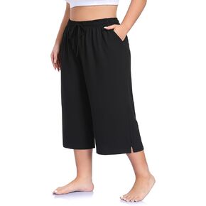 ZERDOCEAN Women's Plus Size Wide Leg Capri Pants Loose Yoga Pants Comfy Lounge Pajama Capris with Pockets in Kuwait