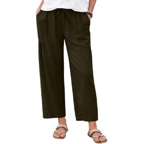Attine Cropped Linen Pants Women, Wide Leg Elastic High Waisted Drawstring Summer Beach Cruise Vacation Resort Wear 2026 in Saudi Arabia