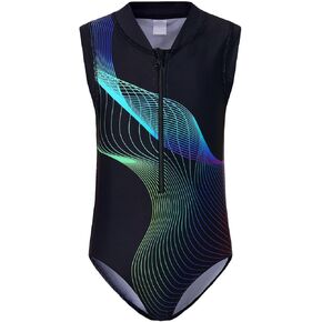 ملابس سباحة للفتيات قطعة واحدة من Rash Guard للأطفال البنات بدون أكمام لباس سباحة مع سحاب أمامي ملابس سباحة من 3 إلى 16 سنة in Kuwait