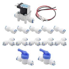 DC 24V 1/4 inch Inlet Feed Water Solenoid Valve Quick Connect Water Inlet Flow Switch and Wire, Quick Connect Water Purifiers Tube Fittings for RO Reverse Osmosis System in Kuwait