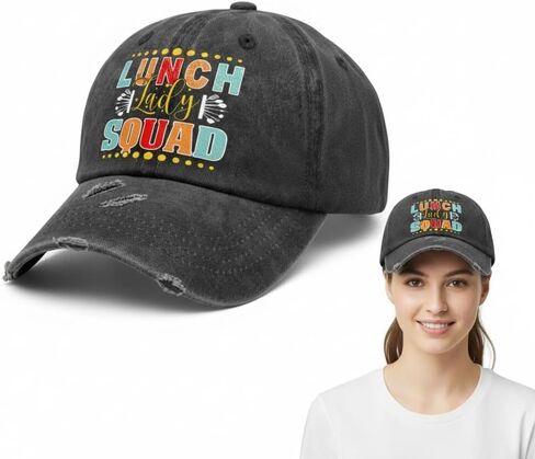 Lunch Lady Squad Hats for Womens Washed Distressed Baseball Cap Vintage Washed Workout Hat Gifts for Lunch Ladies in Saudi Arabia