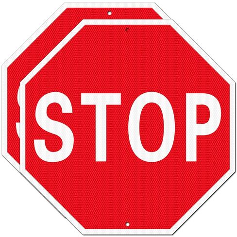(2 Pack) Large Stop Sign, 24 x 24 Inches Street Road Sign. Engineer Grade Rust Free Reflective Aluminum, UV Protected, Fade Resistant, Waterproof, 2 Pre-drilled Holes, Easy to Mount in Kuwait