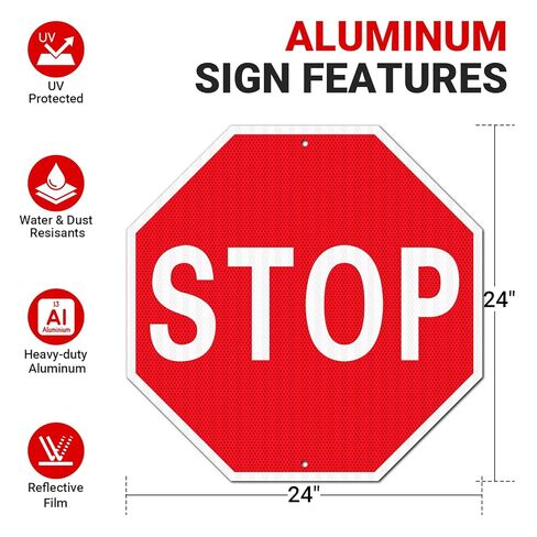 (2 Pack) Large Stop Sign, 24 x 24 Inches Street Road Sign. Engineer Grade Rust Free Reflective Aluminum, UV Protected, Fade Resistant, Waterproof, 2 Pre-drilled Holes, Easy to Mount in Kuwait