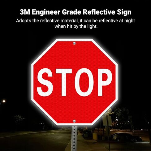 (2 Pack) Large Stop Sign, 24 x 24 Inches Street Road Sign. Engineer Grade Rust Free Reflective Aluminum, UV Protected, Fade Resistant, Waterproof, 2 Pre-drilled Holes, Easy to Mount in Kuwait