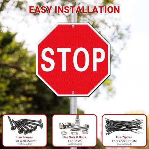 (2 Pack) Large Stop Sign, 24 x 24 Inches Street Road Sign. Engineer Grade Rust Free Reflective Aluminum, UV Protected, Fade Resistant, Waterproof, 2 Pre-drilled Holes, Easy to Mount in Kuwait