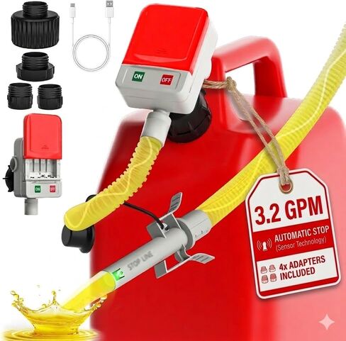 مضخة نقل الوقود Bonviee مع توقف تلقائي، تدفق سريع 3.2 GPM، خرطوم 51 بوصة، يعمل بالبطارية/USB، 4 محولات علب، مضخة غاز محمولة للزيت والديزل والبنزين، إعادة التزود بالوقود الآمن ضد الانسكاب in Saudi Arabia
