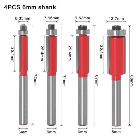 Flush Trim Bit Set 6.35/7.96/9.52/12.7mm Bit Bearing Edge 6mm 4Pcs (Size : 6MM) in Saudi Arabia