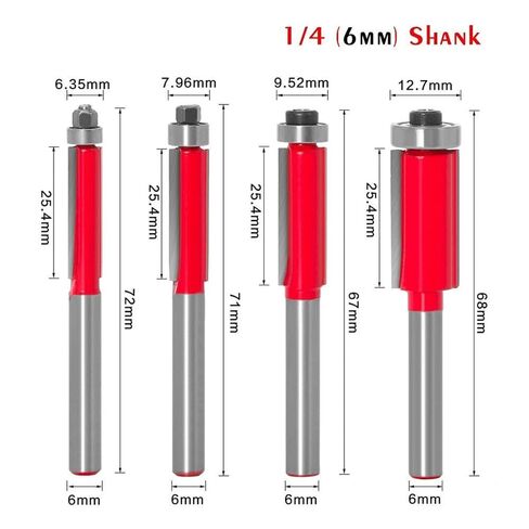 Flush Trim Bit Set 6.35/7.96/9.52/12.7mm Bit Bearing Edge 6mm 4Pcs (Size : 6MM) in Saudi Arabia