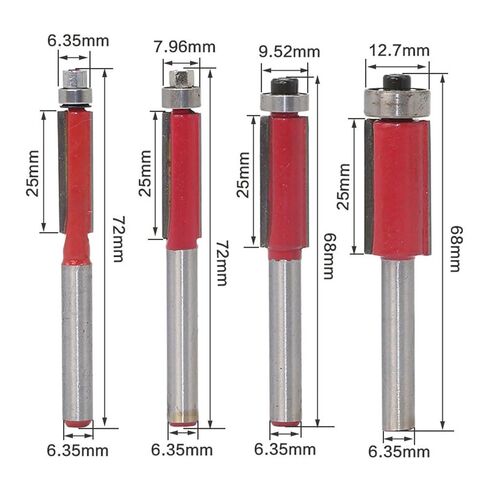 Flush Trim Bit Set 6.35/7.96/9.52/12.7mm Bit Bearing Edge 6mm 4Pcs (Size : 6MM) in Saudi Arabia