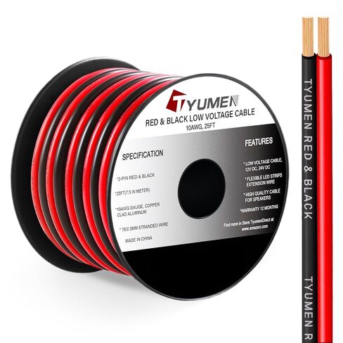 50FT 14/2 قياس كابل أحمر أسود هوكوب سلك كهربائي شرائط LED سلك تمديد 12 فولت/24 فولت كابل تيار مستمر، 14AWG سلك تمديد سلك مرن لإضاءة شريط شريط LED in Kuwait