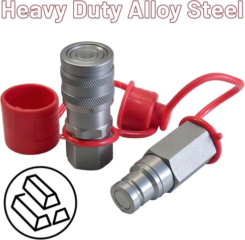 مجموعة قارنة التوصيل السريع الهيدروليكية ذات الوجه المسطح 3/8 بوصة، خيط NPT 1/2 بوصة، 5076 رطل لكل بوصة مربعة، ISO 16028 مع أغطية الغبار in Kuwait