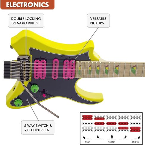 Vaibrant 88 Deluxe Headless (Electric Yellow) Electric Travel Guitar w/Deluxe Gig Bag in Saudi Arabia