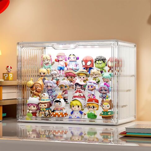 JOYZAN Clear Acrylic Display Case with Lights, 4 Tier LED Display Case for Collectibles 14.2" x 8.67" x 10.6" Stackable Lighted Display Box with Magnetic Door - Large 2 Packs in Saudi Arabia