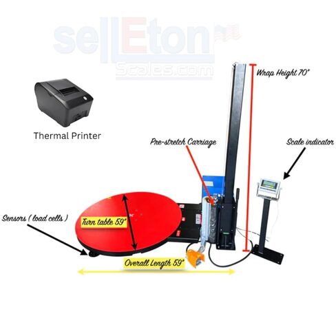 SellEton SL-7100-W60 Turntable Pallet Wrapping Machine, Industrial Wrapper Palllet with Built-in Scale & Thermal Printer 3500 lb Capacity in Kuwait