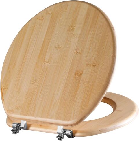 مقعد مرحاض دائري من الخيزران بمفصلات من سبائك الزنك، سهل التركيب وسهل التنظيف أيضًا، من الخيزران الطبيعي، خفيف، 16.5 بوصة in Kuwait