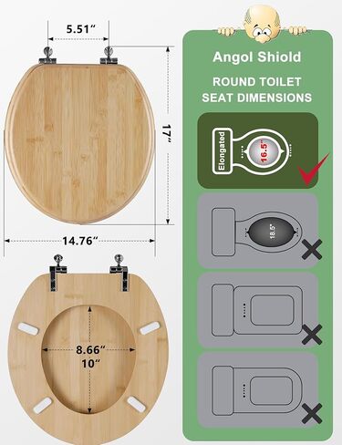 مقعد مرحاض دائري من الخيزران بمفصلات من سبائك الزنك، سهل التركيب وسهل التنظيف أيضًا، من الخيزران الطبيعي، خفيف، 16.5 بوصة in Kuwait