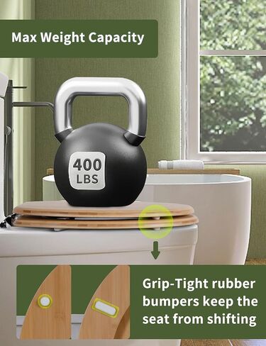 مقعد مرحاض دائري من الخيزران بمفصلات من سبائك الزنك، سهل التركيب وسهل التنظيف أيضًا، من الخيزران الطبيعي، خفيف، 16.5 بوصة in Kuwait