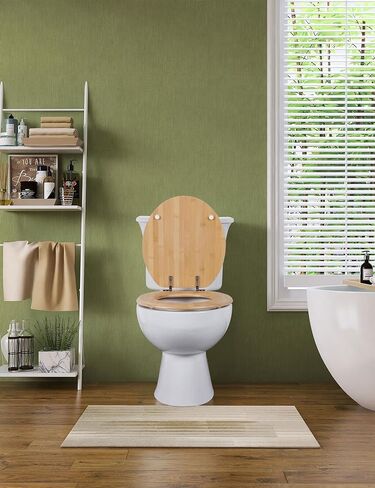 مقعد مرحاض دائري من الخيزران بمفصلات من سبائك الزنك، سهل التركيب وسهل التنظيف أيضًا، من الخيزران الطبيعي، خفيف، 16.5 بوصة in Kuwait