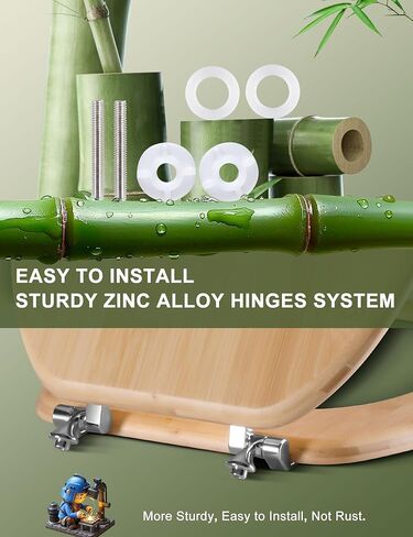 مقعد مرحاض دائري من الخيزران بمفصلات من سبائك الزنك، سهل التركيب وسهل التنظيف أيضًا، من الخيزران الطبيعي، خفيف، 16.5 بوصة in Kuwait