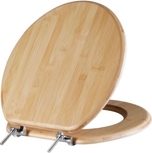 مقعد مرحاض دائري من الخيزران بمفصلات من سبائك الزنك، سهل التركيب وسهل التنظيف أيضًا، من الخيزران الطبيعي، خفيف، 16.5 بوصة in Kuwait