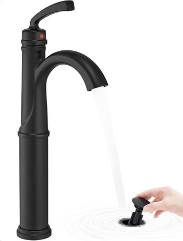Brass Vessel Faucet Brushed Nickel, 1 Hole Tall Faucet for Bathroom Sink with Single Handle, Pop Up Drain & cUPC Water Hoses, Classic Aerator Style for Vessel Sink, 5 Mins Quick Installation in Saudi Arabia