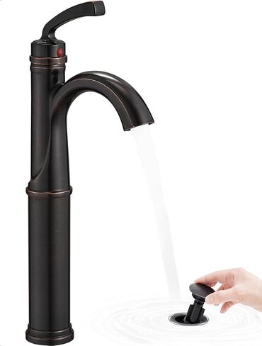 Brass Vessel Faucet Brushed Nickel, 1 Hole Tall Faucet for Bathroom Sink with Single Handle, Pop Up Drain & cUPC Water Hoses, Classic Aerator Style for Vessel Sink, 5 Mins Quick Installation in Saudi Arabia