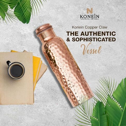 100% Copper Water Bottle, Hammered Finish Design, (34 Oz/1000ml), Copper Bottle for Drinking water with Nature Health Benefits, Leak-Proof, Durable & Eco-friendly, Ayurvedic water Bottle in Saudi Arabia