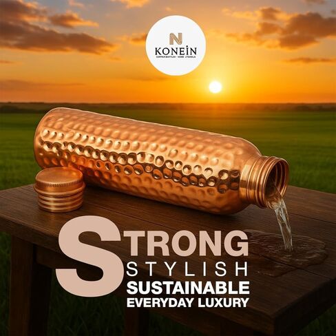 100% Copper Water Bottle, Hammered Finish Design, (34 Oz/1000ml), Copper Bottle for Drinking water with Nature Health Benefits, Leak-Proof, Durable & Eco-friendly, Ayurvedic water Bottle in Saudi Arabia