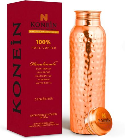 100% Copper Water Bottle, Hammered Finish Design, (34 Oz/1000ml), Copper Bottle for Drinking water with Nature Health Benefits, Leak-Proof, Durable & Eco-friendly, Ayurvedic water Bottle in Saudi Arabia