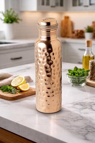 100% Copper Water Bottle, Hammered Finish Design, (34 Oz/1000ml), Copper Bottle for Drinking water with Nature Health Benefits, Leak-Proof, Durable & Eco-friendly, Ayurvedic water Bottle in Saudi Arabia