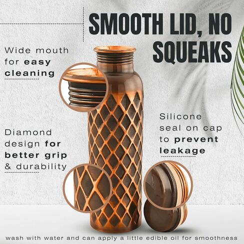 Ayurvedic Pure Copper Water Bottle 34 Oz | Leak Proof | Durable & Rust Proof | Traditional Copper Drinkware | Eco Friendly | Non Toxic And BPA Free in Saudi Arabia