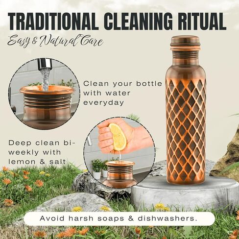 Ayurvedic Pure Copper Water Bottle 34 Oz | Leak Proof | Durable & Rust Proof | Traditional Copper Drinkware | Eco Friendly | Non Toxic And BPA Free in Saudi Arabia