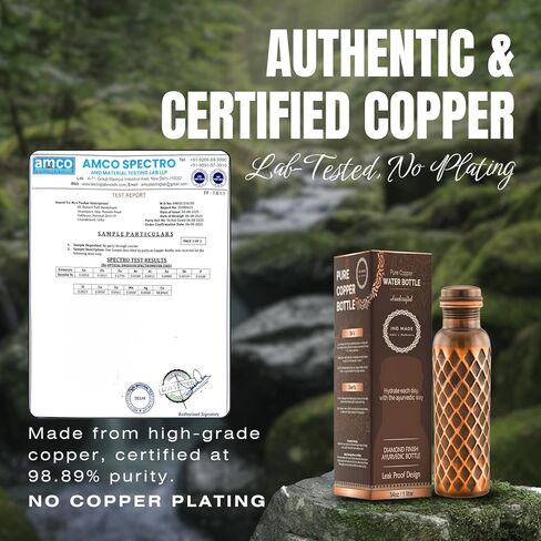 Ayurvedic Pure Copper Water Bottle 34 Oz | Leak Proof | Durable & Rust Proof | Traditional Copper Drinkware | Eco Friendly | Non Toxic And BPA Free in Saudi Arabia