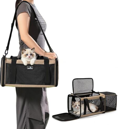 Airline Approved Expandable Pet Carrier for Small Cats, Collapsible Travel Bag with 600D Oxford, Safety Lock Zipper,S in Kuwait
