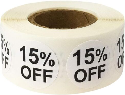 ملصقات InStockLabels 15% بيضاء للبيع بالتجزئة، 500 ملصق لكل لفة، مستديرة 3/4 بوصة - ملصقات لحدث الترويج والمخزون، علامات سهلة التقشير، لاصق شبه لامع، آمن للملابس، خالي من البقايا in Saudi Arabia