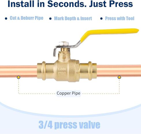 3/4 "صمام كروي بالضغط مع حلقة دائرية EPDM 1/4-Turn صمام إيقاف إيقاف المنفذ الكامل لتوصيل أنابيب النحاس LF النحاس 10 قطعة in Saudi Arabia