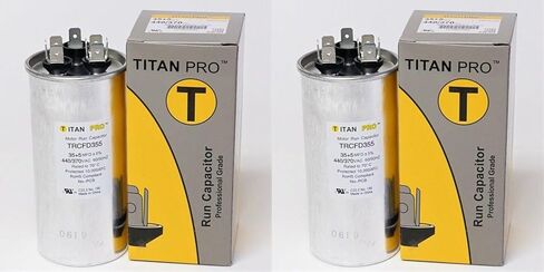 Generic 2 Pack Titan Pro TRCFD355 35/5 MFD 35 +5 UF HVAC مكثف تشغيل المحرك المزدوج الدائري. UF440/370 V لحزمة مكيف الهواء المركزي، رمادي in Kuwait
