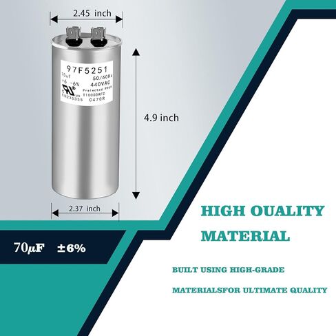 97F5251 C470R 70 فائق التوهج MFD x 440VAC مكثف صناعي بديل مستدير للخدمة الشاقة مكثف تشغيل المحرك (97F5251) in Kuwait