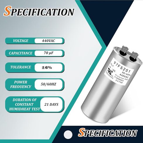 97F5251 C470R 70 فائق التوهج MFD x 440VAC مكثف صناعي بديل مستدير للخدمة الشاقة مكثف تشغيل المحرك (97F5251) in Kuwait